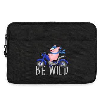 Cochon drôle sur dessin animé de moto - Sacoche pour ordinateur portable 13 pouces - noir - Devant