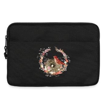 Dried Flower Wreath with Bird's Nest and Bird Motif - Laptop bag 13" - black - Front