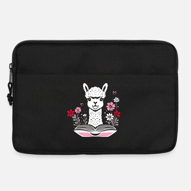 Alpaka mit Buch und Blumen Bücher lesen - Laptoptasche 13" - Schwarz