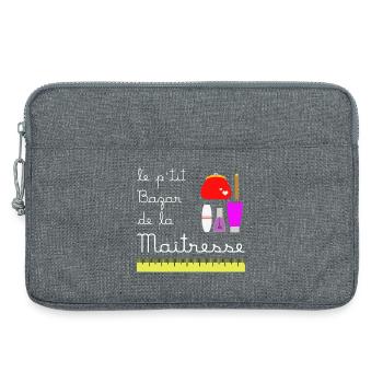 Le p'tit bazar de la Maîtresse (écrit blanc) - Sacoche pour ordinateur portable 13 pouces - gris chiné - Devant