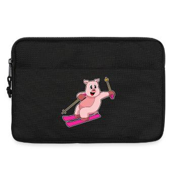 Schwein Skifahrer Ski - Laptoptasche 13" - Schwarz - Vorne