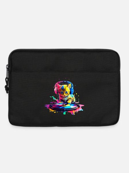 Kätzchen DJ - Regenbogen - Laptoptasche 13" - Schwarz