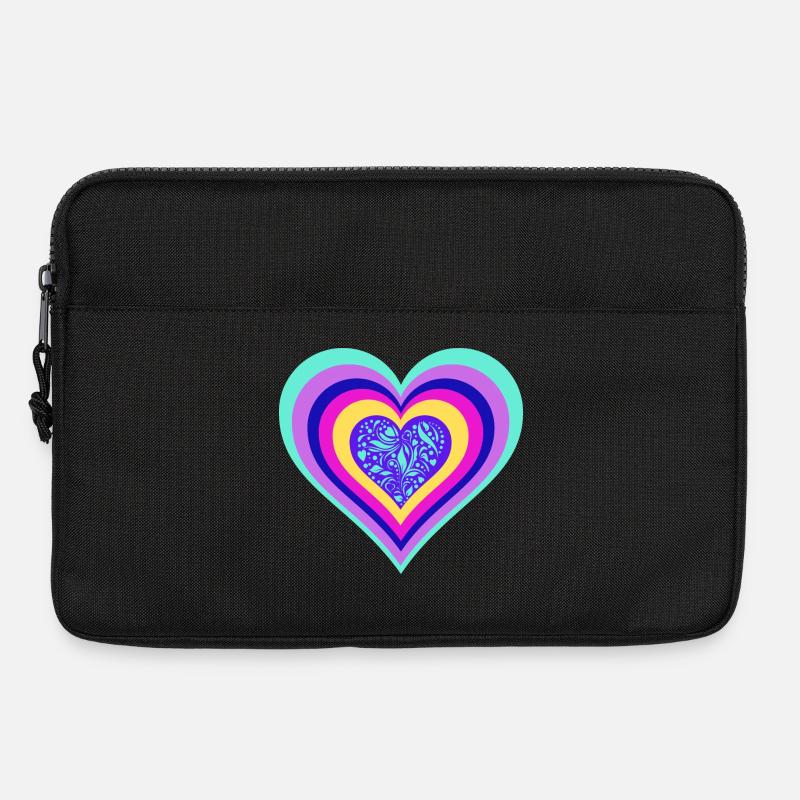 Buntes Herz mit Floralem Muster - Laptoptasche 13" - Schwarz