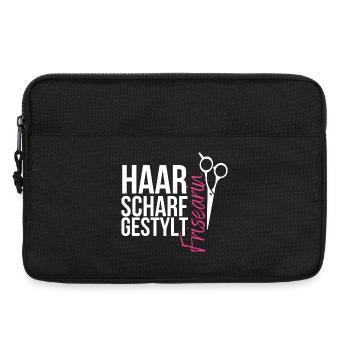 Haarscharf gestylt - Frisearin, Friseurin - Laptoptasche 13" - Schwarz - Vorne