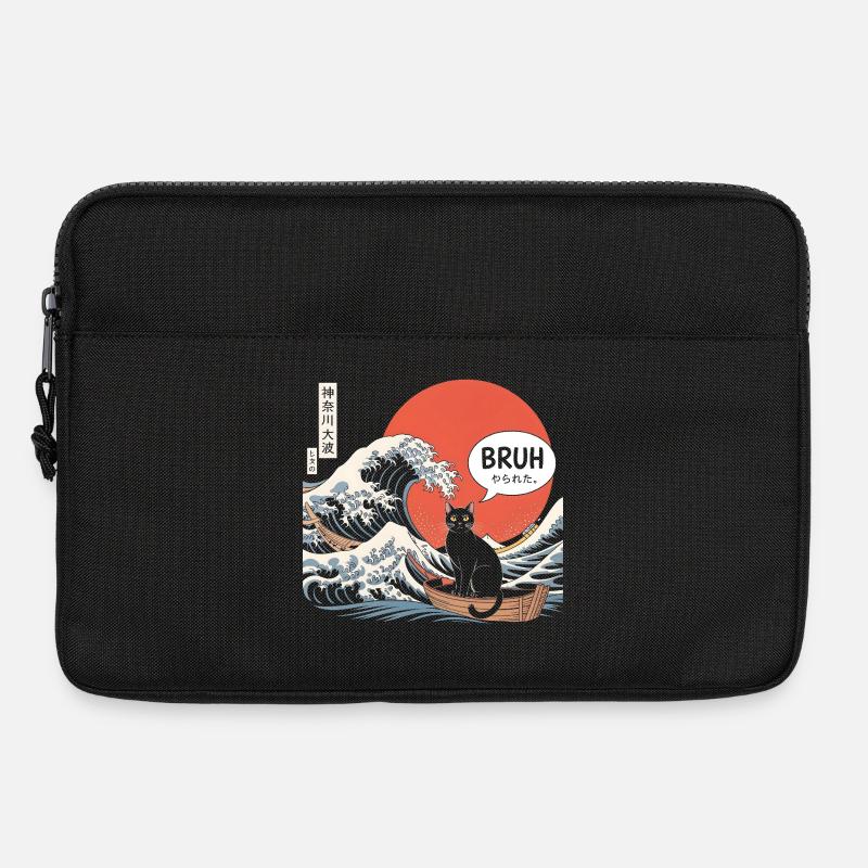 Bruh Cat Japanische Wellenästhetik - Laptoptasche 13" - Schwarz