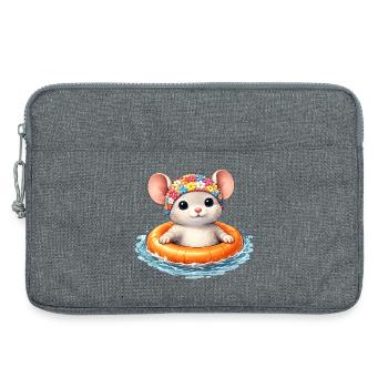 Cute mouse with swimming ring in water - Laptop bag 13" - heather grey - Front