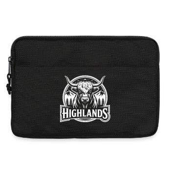 Highlands Kuh mit Berglandschaft - Laptoptasche 13" - Schwarz - Vorne