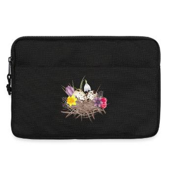 Nid de printemps avec des œufs, des plumes et des fleurs de printemps - Sacoche pour ordinateur portable 13 pouces - noir - Devant