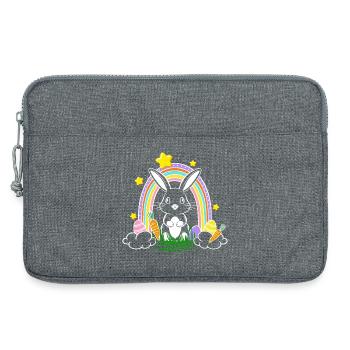 Osterhase Hase mit Regenbogen und Ostereier - Laptoptasche 13" - Grau meliert - Vorne