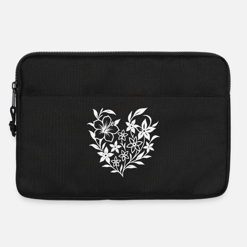 Blumiges Herzmuster in Weiß - Laptoptasche 13" - Schwarz