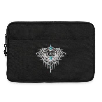Ornement ethnique artistique fait d’éléments turquoise - Sacoche pour ordinateur portable 13 pouces - noir - Devant