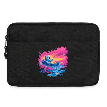 Neonbär im pinken Sonnenuntergangskanu - Laptoptasche 13" - Schwarz - Vorne