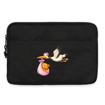 Baby Mädchen Storch mit Teddy im Tuch Geschenk - Laptoptasche 13" - Schwarz - Vorne