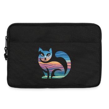 Silhouette colorée de chat avec coucher de soleil et - Sacoche pour ordinateur portable 13 pouces - noir - Devant