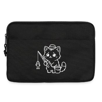 Kawaii Katze Fischen - Laptoptasche 13" - Schwarz - Vorne