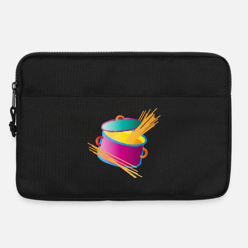 knallig bunter Kochtopf mit Deckel und Spaghetti - Laptoptasche 13" - Schwarz