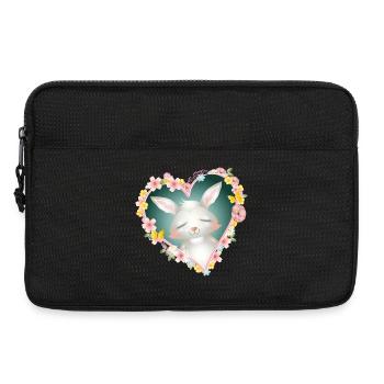 niedlicher weißer Hase träumt im Blüten Herz - Laptoptasche 13" - Schwarz - Vorne