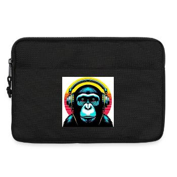 Un singe chimpanzé écoute de la musique avec des écouteurs - Sacoche pour ordinateur portable 13 pouces - noir - Devant
