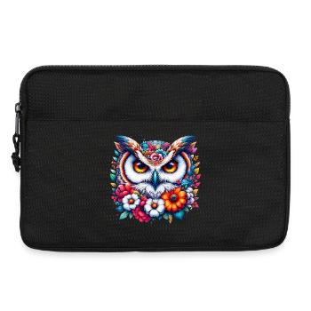 Owl decorated with flowers - Laptop bag 13" - black - Front