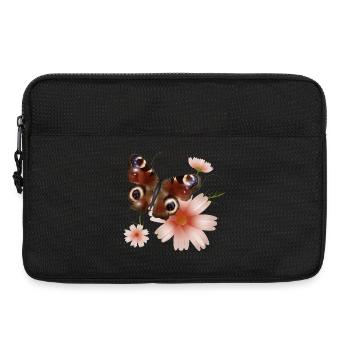 Butterfly Peacock Eye with Pink Flowers - Laptop bag 13" - black - Front