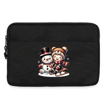 Snowman and laughing child – pure winter joy - Laptop bag 13" - black - Front