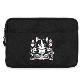 Lecture chat mignon avec livre et fleurs - Sacoche pour ordinateur portable 13 pouces - noir - Devant