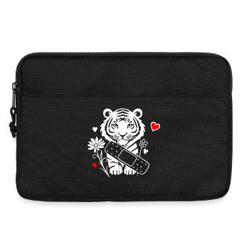 Tigre avec des emplâtres et des fleurs - Bon rétablissement - Sacoche pour ordinateur portable 13 pouces - noir - Devant