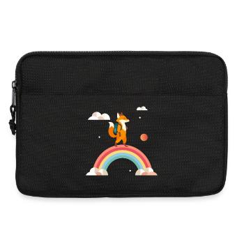 Fröhlicher Fuchs mit Rucksack auf Regenbogen - Laptoptasche 13" - Schwarz - Vorne