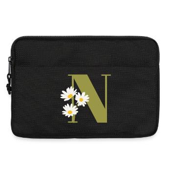Lettre n vert marguerites - Sacoche pour ordinateur portable 13 pouces - noir - Devant