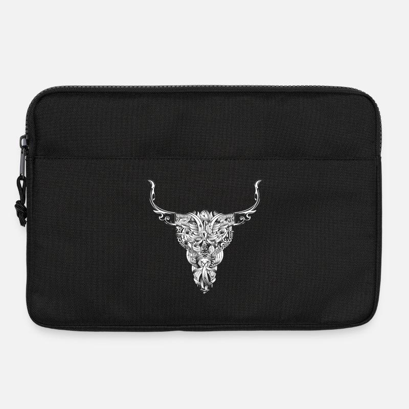 aufwendig gestalteter weißer Stier Schädel - Laptoptasche 13" - Schwarz