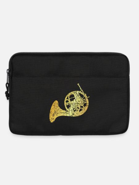French Horn, Jagdhorn, Horn (Goldgelb) - Laptoptasche 13" - Schwarz
