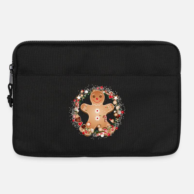 fröhlicher Lebkuchenmann im Plätzchen Kranz - Laptoptasche 13" - Schwarz