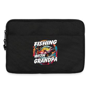 Angeln mit Opa buntes Angelmotiv - Laptoptasche 13" - Schwarz - Vorne
