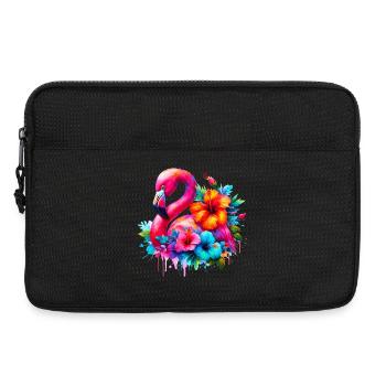 Flamingo verziert mit Hibiskusblüten - Laptoptasche 13" - Schwarz - Vorne