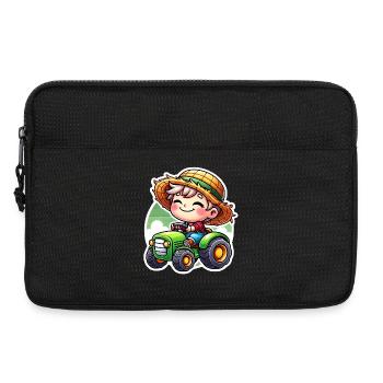 Kleiner Strohhutjunge fährt grünen Traktor - Laptoptasche 13" - Schwarz - Vorne