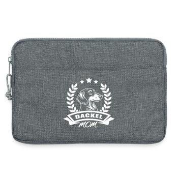 Design « Maman teckel » avec bannière et couronne de blé - Sacoche pour ordinateur portable 13 pouces - gris chiné - Devant