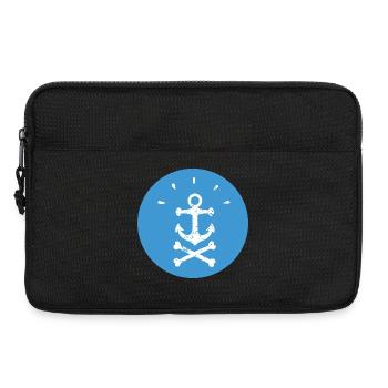 Jolly Roger Pirate Anchor on Blue Circle - Laptop bag 13" - black - Front