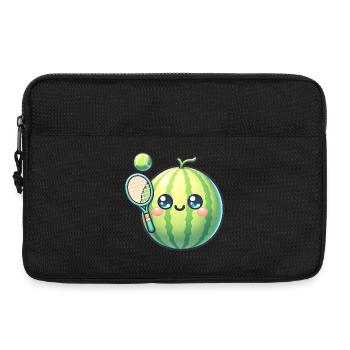 Pastèque kawaii avec raquette de tennis et balle - Sacoche pour ordinateur portable 13 pouces - noir - Devant