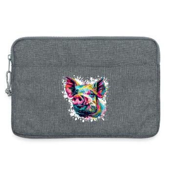 Pop-Art Schwein Kopf Farbexplosion - Laptoptasche 13" - Grau meliert - Vorne