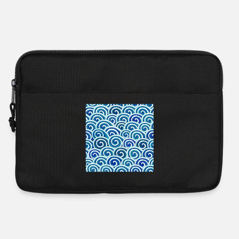 Ausdrucksstarkes Wellenmuster in Blau - Laptoptasche 13" - Schwarz