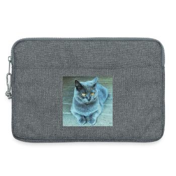 Gray Blue Cat with Golden Eyes - Laptop bag 13" - heather grey - Front
