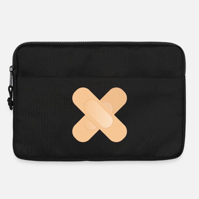 überkreuztes Heftpflaster als Gestaltungselement - Laptoptasche 13" - Schwarz
