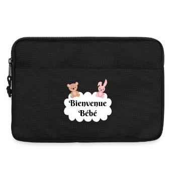 Bienvenue bébé ourson lapin nuage cadeau naissance - Sacoche pour ordinateur portable 13 pouces - noir - Devant