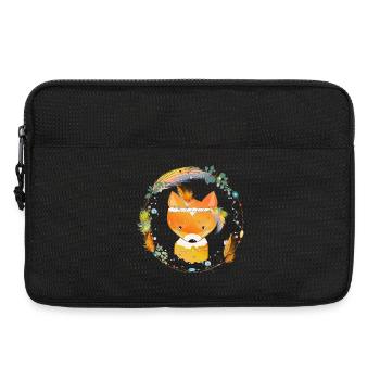 kleiner Fuchs mit Federschmuck im Ethno Rahmen - Laptoptasche 13" - Schwarz - Vorne