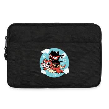 Kawaii Chat ninja chevauchant un dragon rouge - Sacoche pour ordinateur portable 13 pouces - noir - Devant