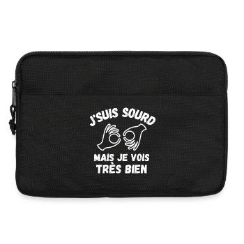 langue des signes, sourd, surdité, mal entendant - Sacoche pour ordinateur portable 13 pouces - noir - Devant