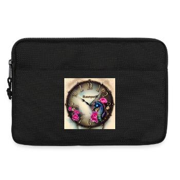 Steampunk Uhr mit Blumen und Seepferdchen - Laptoptasche 13" - Schwarz - Vorne