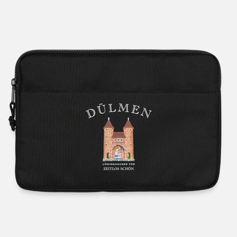 Dülmen, handgezeichnetes Lüdinghauser Tor - Laptoptasche 13" - Schwarz