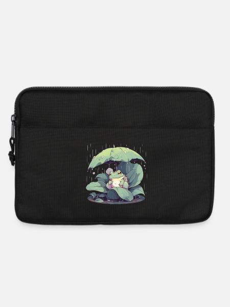 Frog under umbrella among the leaves - Laptop bag 13" - black