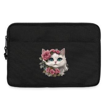 Cute White Cat With Big Eyes - Laptop bag 13" - black - Front